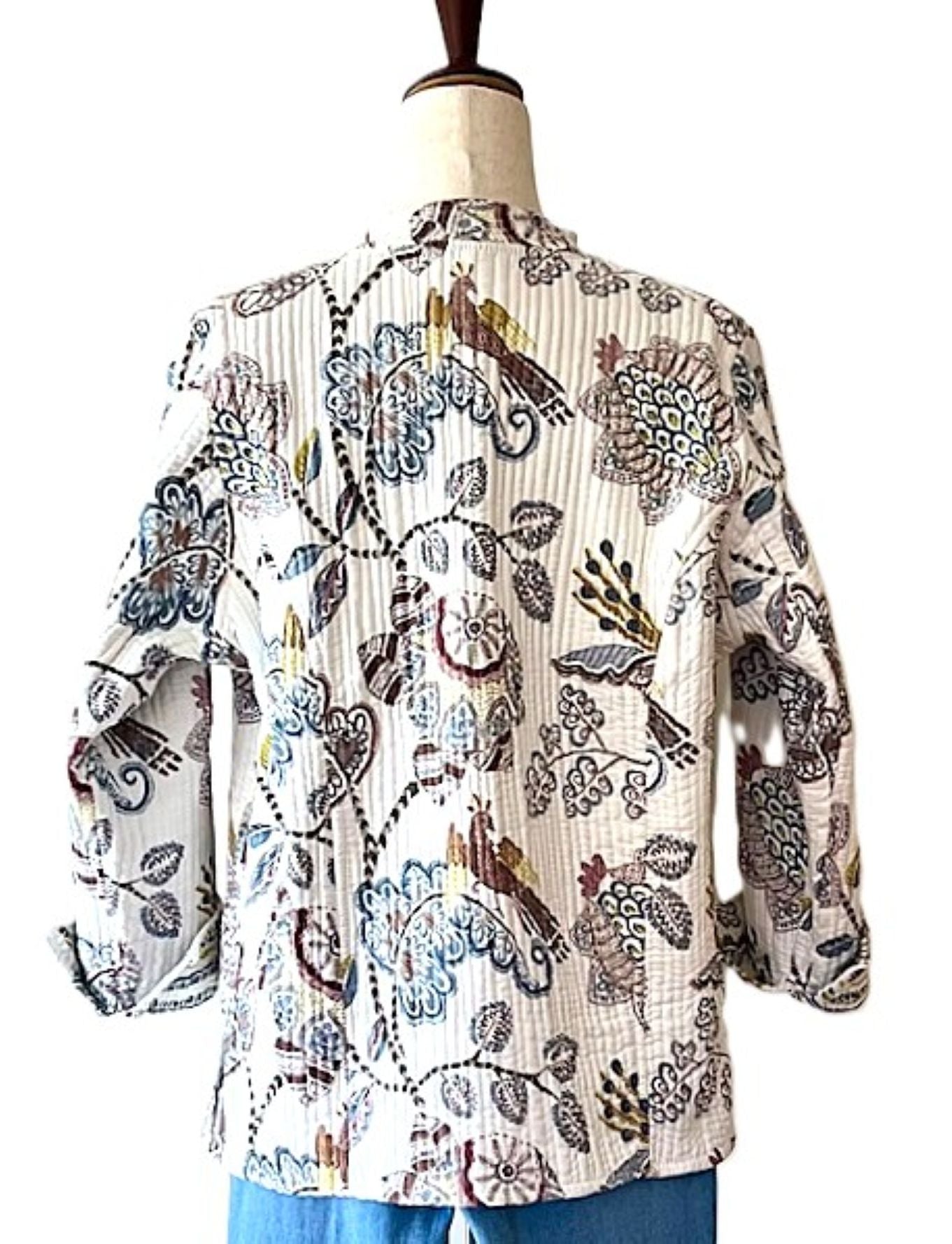 Luxe Cotton Quilted Women's Jacket, Fully Reversible. (Cream Botanical)