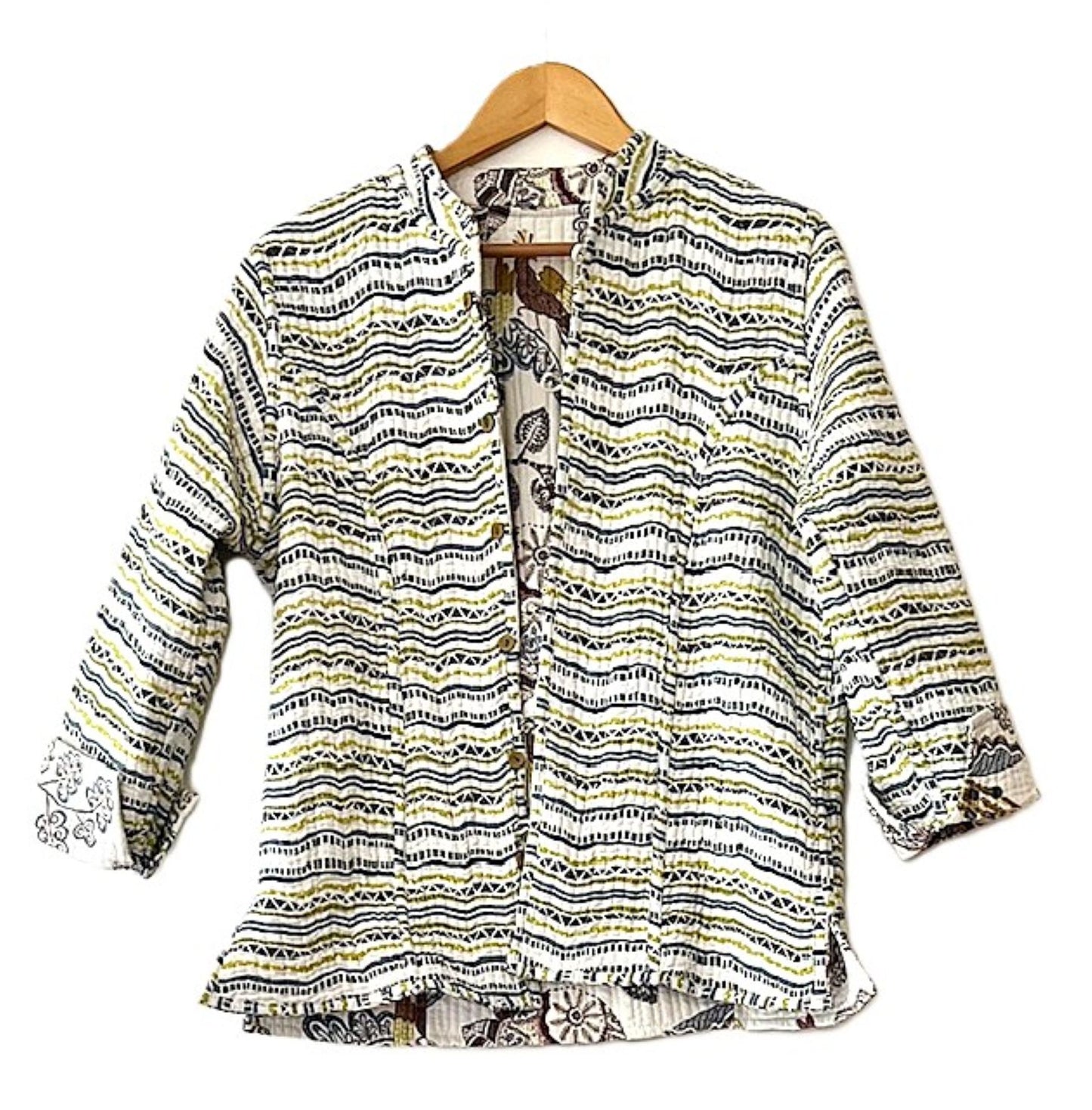 Luxe Cotton Quilted Women's Jacket, Fully Reversible. (Cream Botanical)