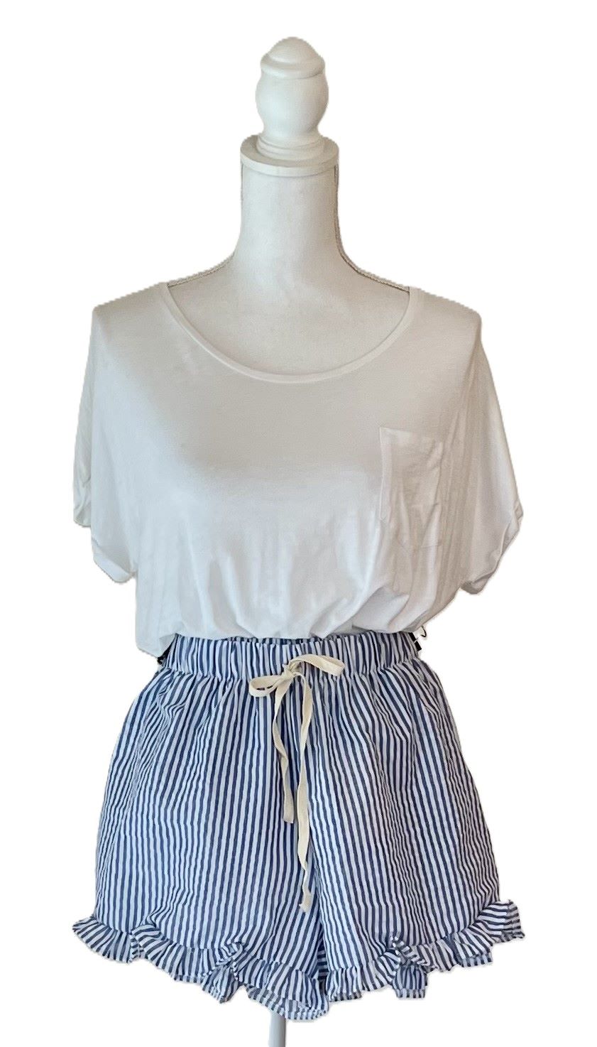 Very Parisian Ruffle Pajama Pant or Short, Sky Blue Stripe