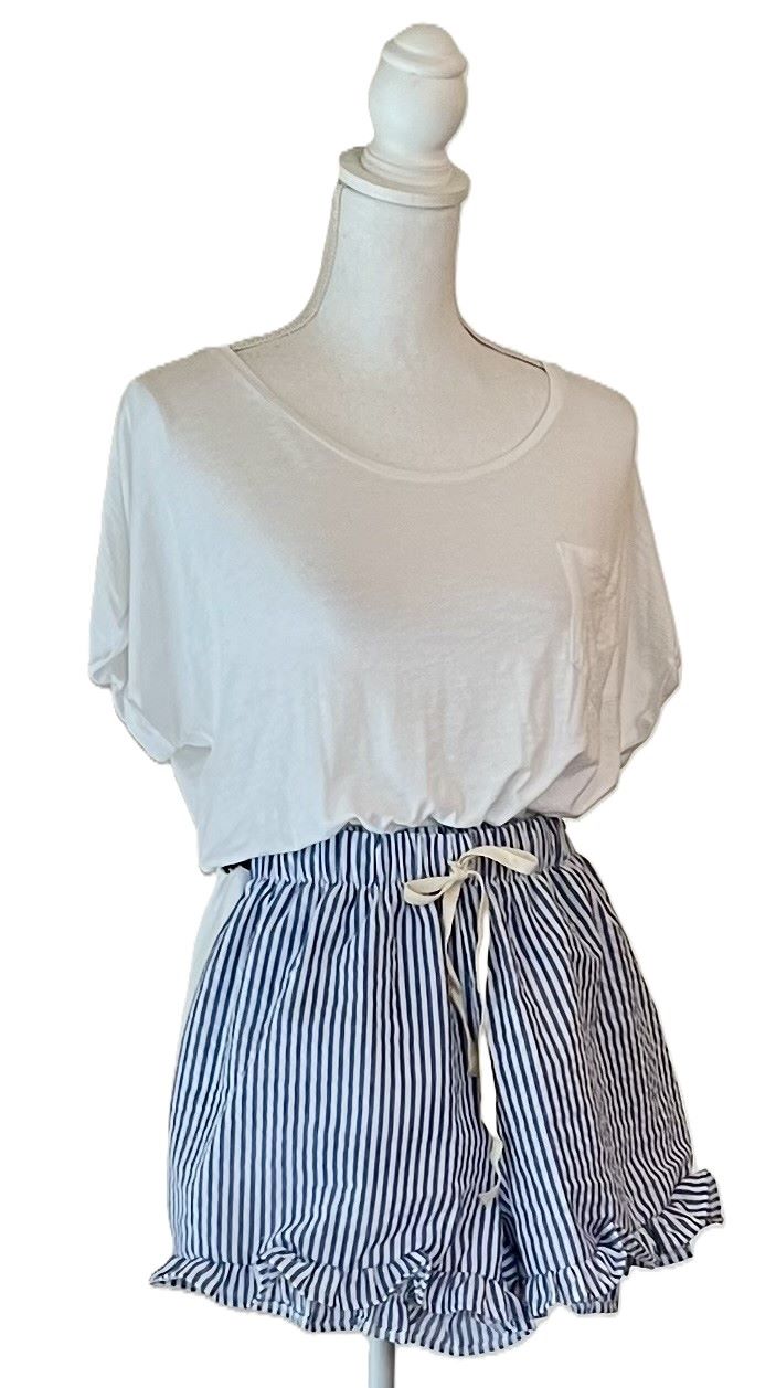Very Parisian Ruffle Pajama Pant or Short, Sky Blue Stripe
