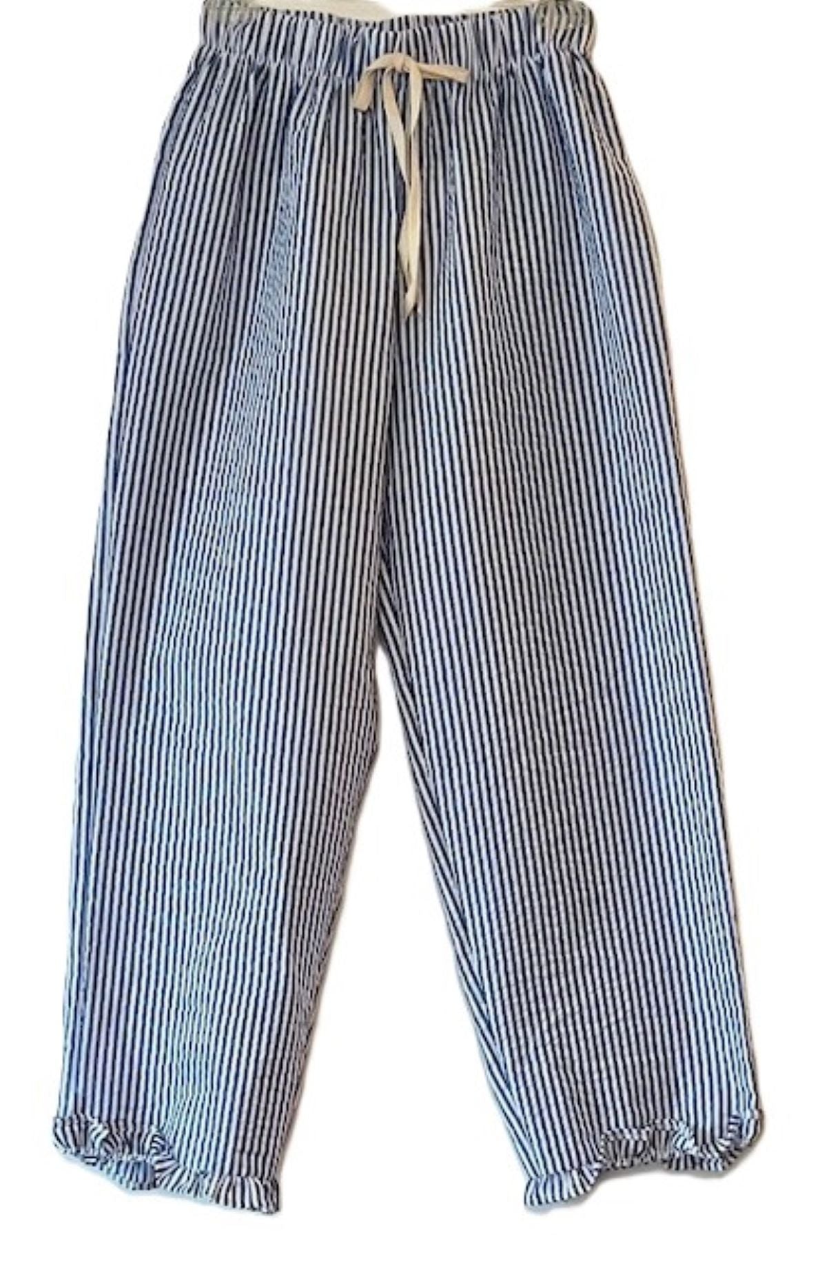 Very Parisian Ruffle Pajama Pant or Short, Sky Blue Stripe
