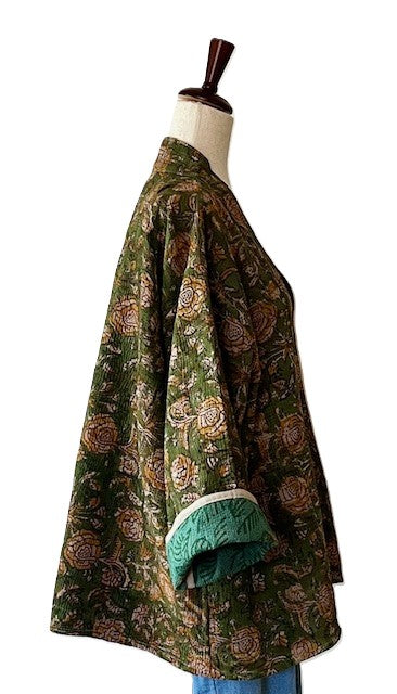 Specialty Collection: Short Jacket Fully Reversible. Kantha Quilted. (Olive)