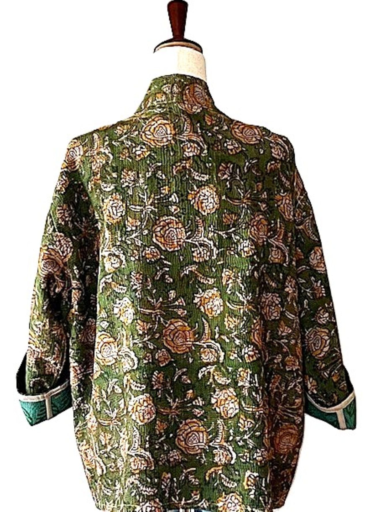 Specialty Collection: Updated Kantha Stitched Jacket With A Contemporary Flair (Olive Floral)
