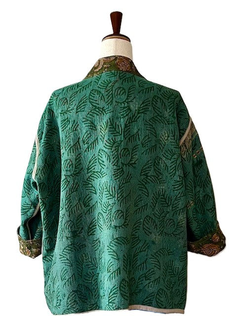 Specialty Collection: Short Jacket Fully Reversible. Kantha Quilted. (Olive)