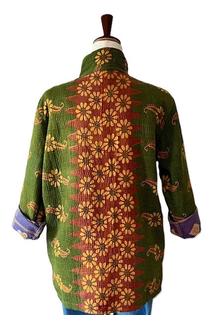 Specialty Collection: Kantha Front Open Jacket (Olive Floral)