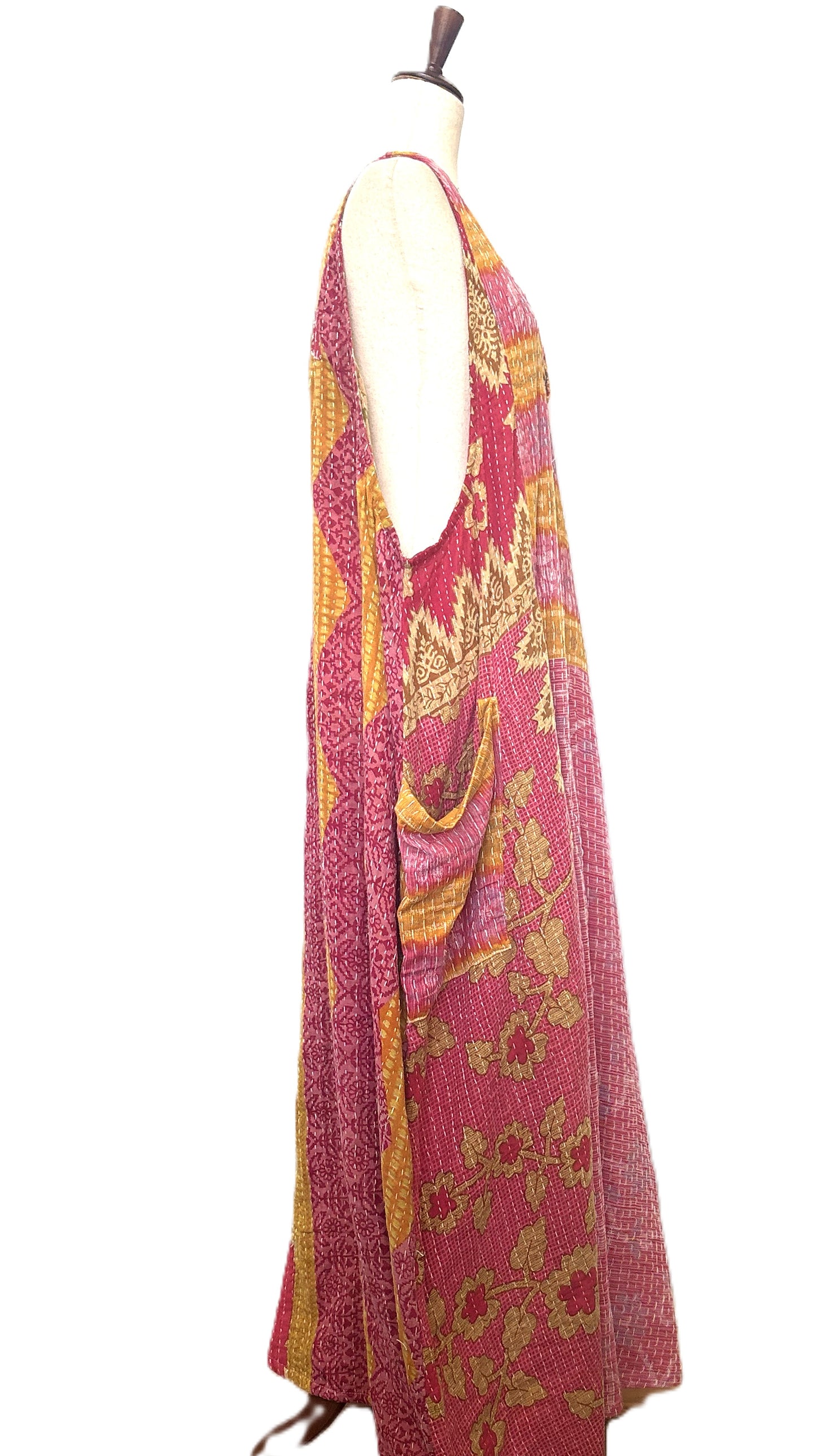 Kantha Bae Favorite: Harmony Mixed Print Maxi Cotton Dress or Jumper (Pink)
