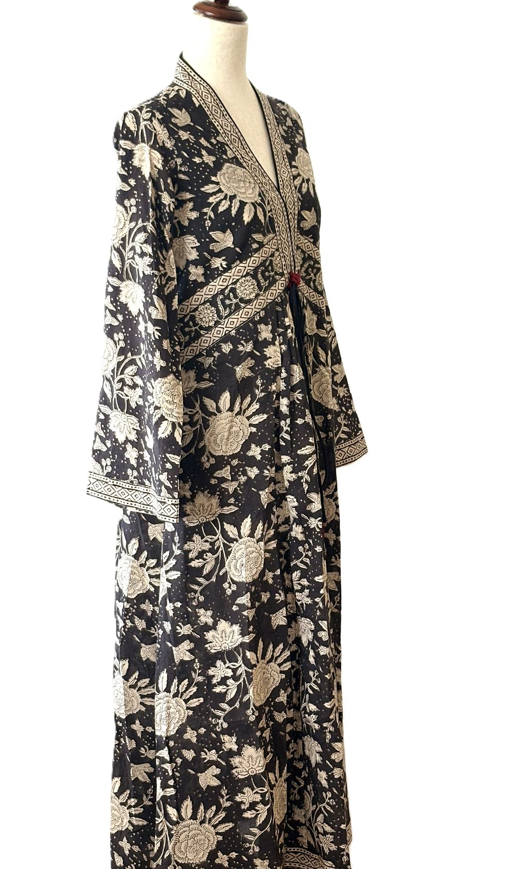 Dresses, Empire A-Line Cotton Floral Block Print Midi, Handprinted