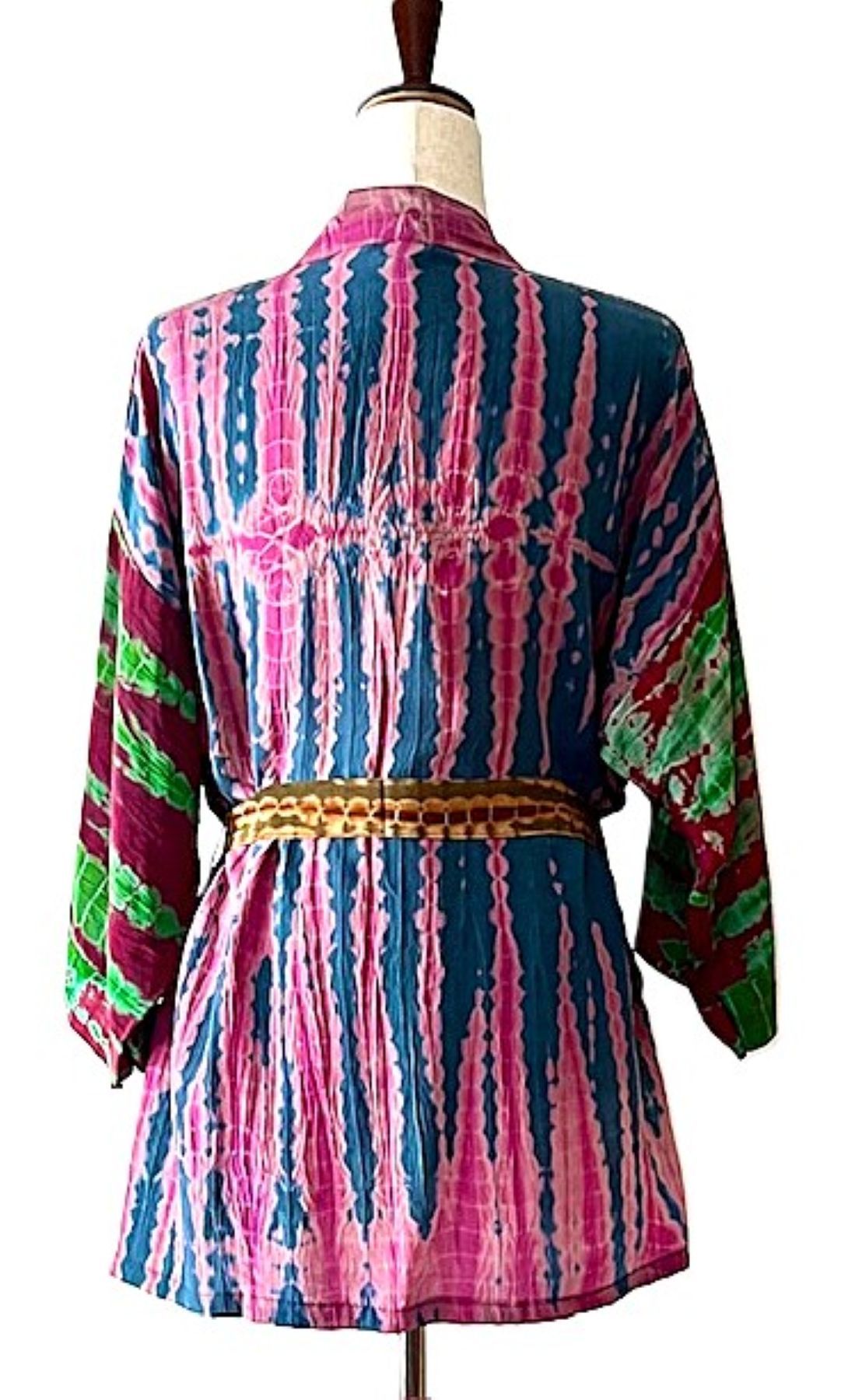 Jacket, Multi Colored Tied Dyed Short Silk Kimono Fashionable. (Multicolor)