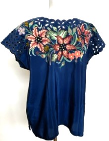 Beautiful Hand Embroidered Huipil Top, Navy