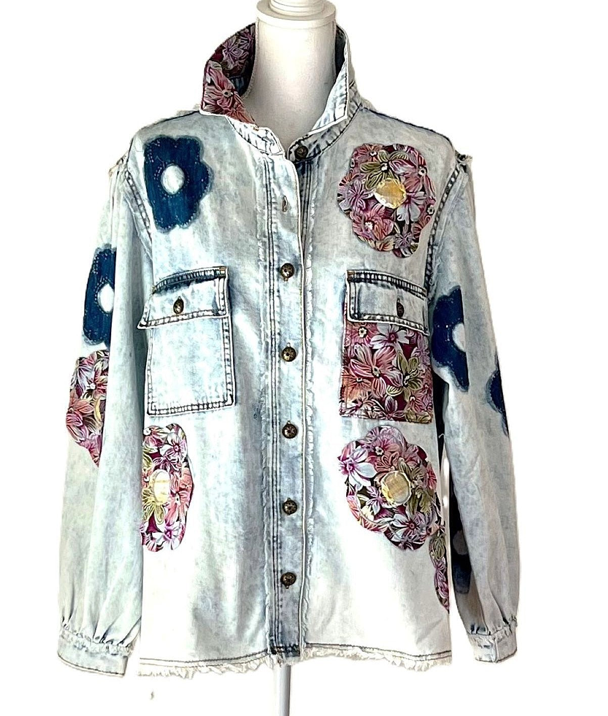 Floral Patch Detail Denim Jacket. It's Love At First Sight.
