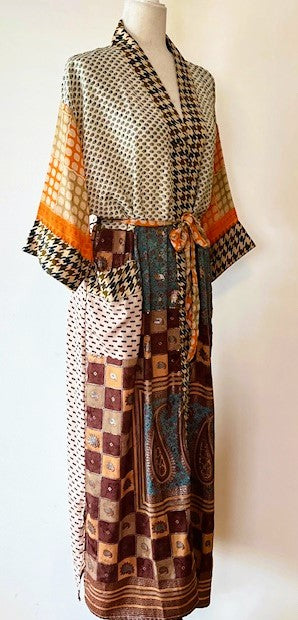 Silk Kimono Duster Mixed Print Patchwork