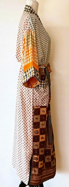 Silk Kimono Duster Mixed Print Patchwork