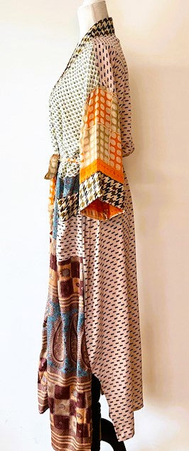 Silk Kimono Duster Mixed Print Patchwork