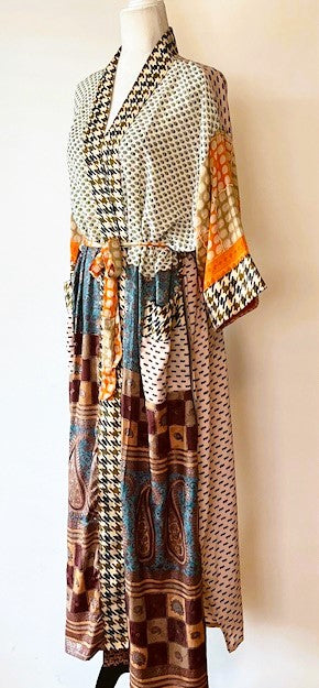 Silk Kimono Duster Mixed Print Patchwork