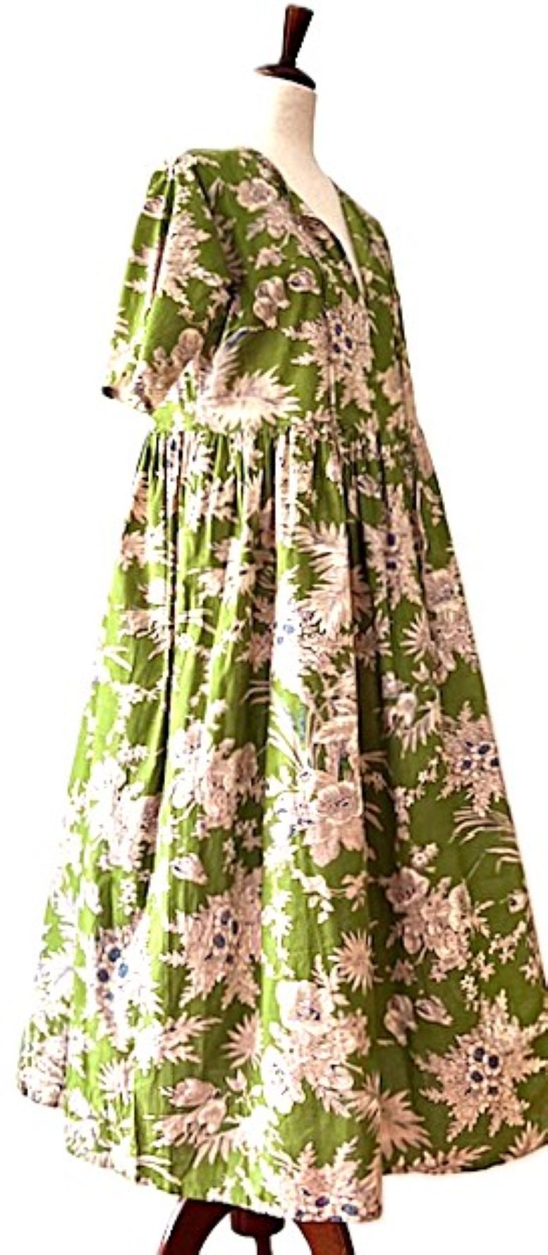 Dresses: New Floral Cotton Handblock Midi. Perfect For Fall. (Avocado)