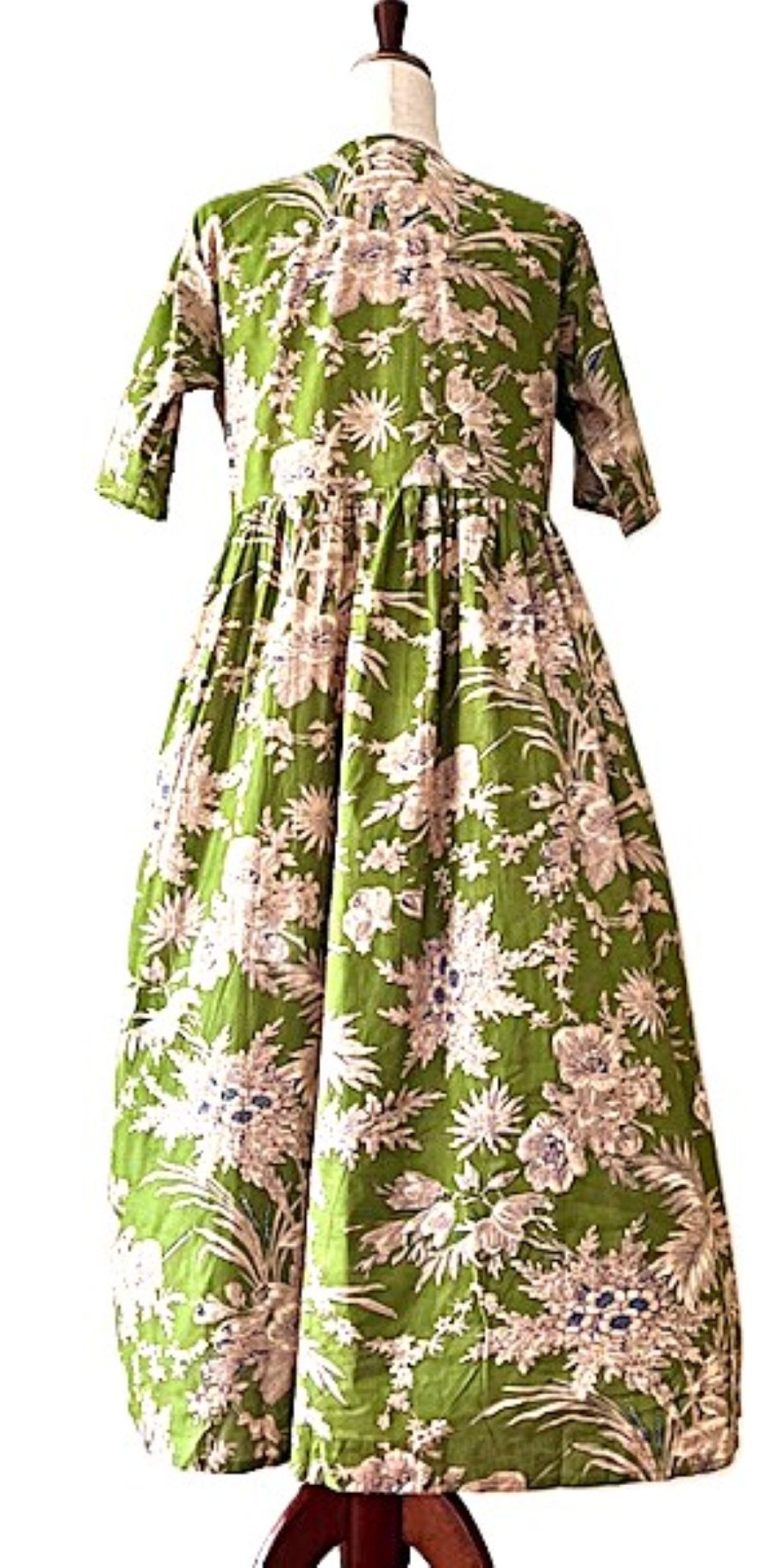 Dresses: New Floral Cotton Handblock Midi. Perfect For Fall. (Avocado)