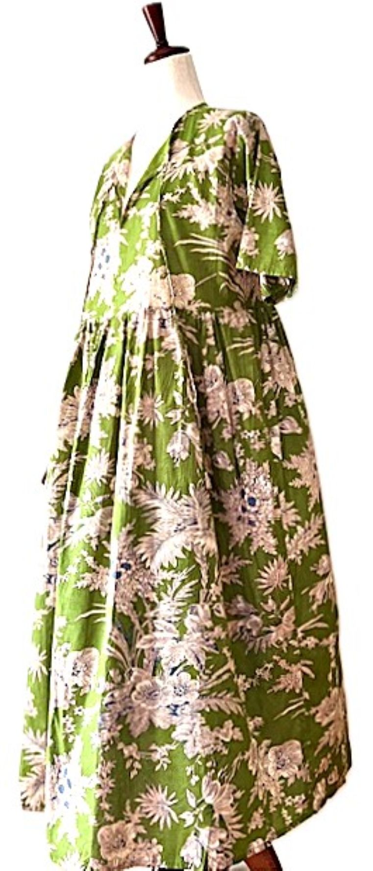 Dresses: New Floral Cotton Handblock Midi. Perfect For Fall. (Avocado)
