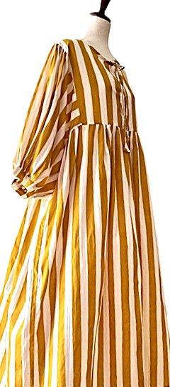 Dresses: Smart Stripe Cotton Handblock Midi. Seasonless. (Mustard)