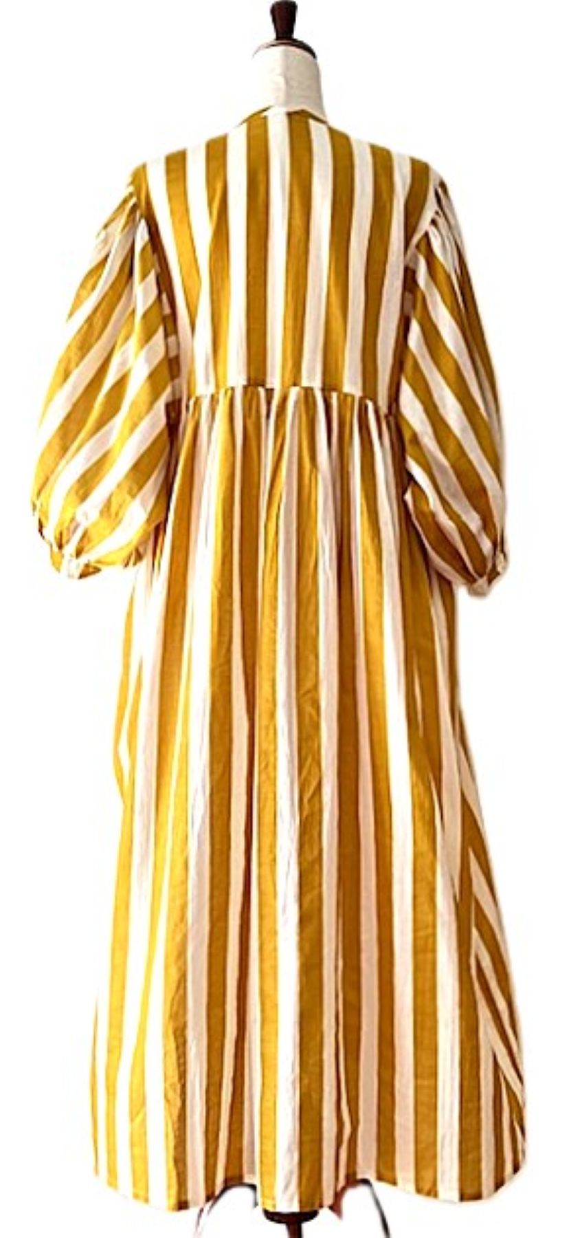 Dresses: Smart Stripe Cotton Handblock Midi. Seasonless. (Mustard)