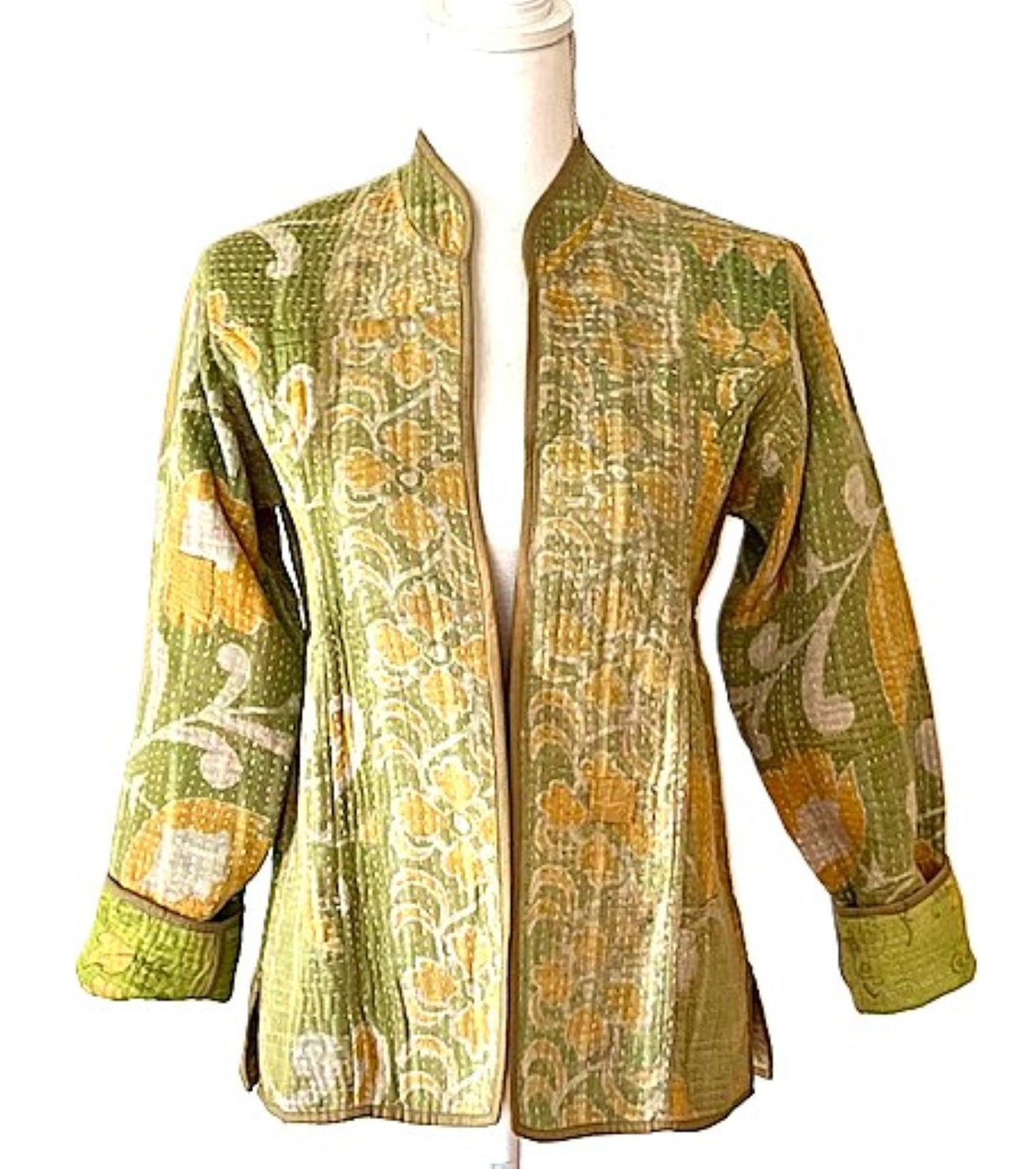 Jacket: Fully Reversible Short Quilted With Kantha Stitching. Fashion Piece.