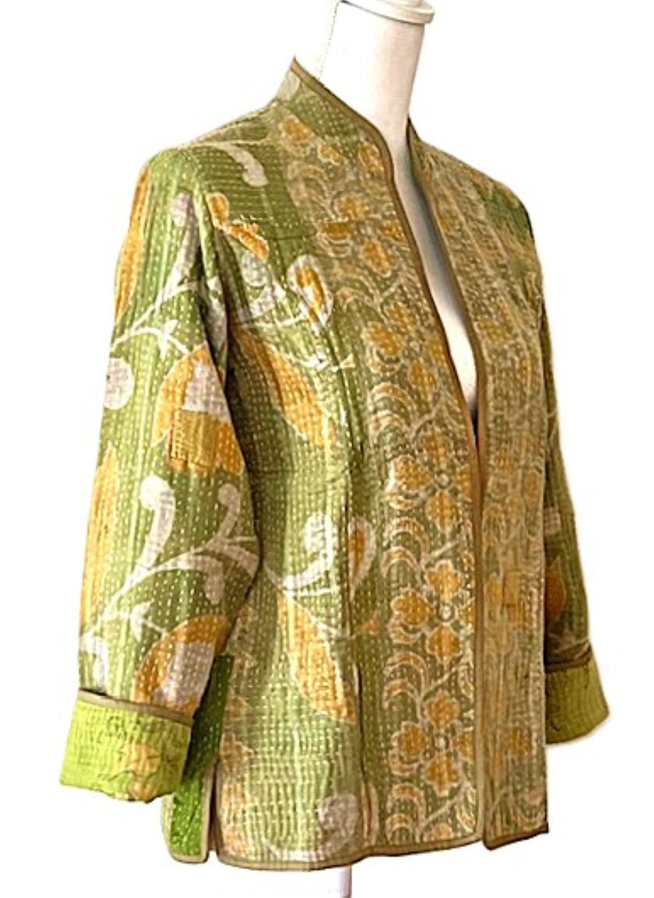 Jacket: Fully Reversible Short Quilted With Kantha Stitching. Fashion Piece.