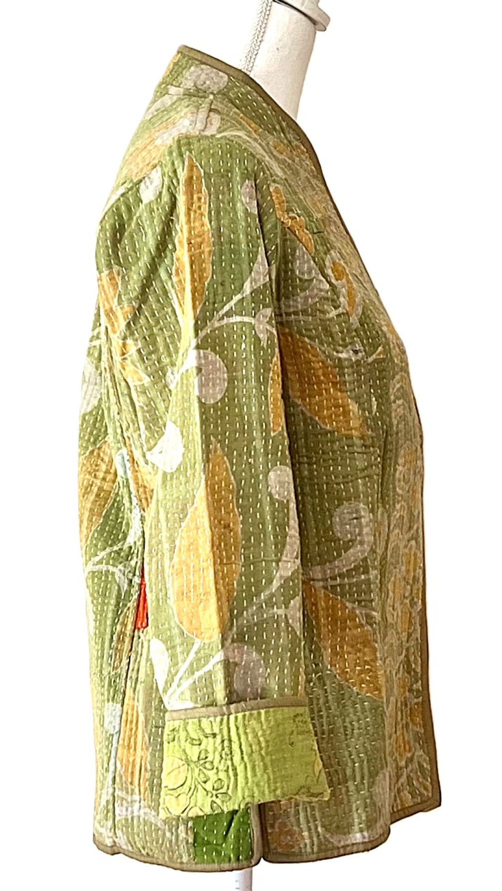 Jacket: Fully Reversible Short Quilted With Kantha Stitching. Fashion Piece.