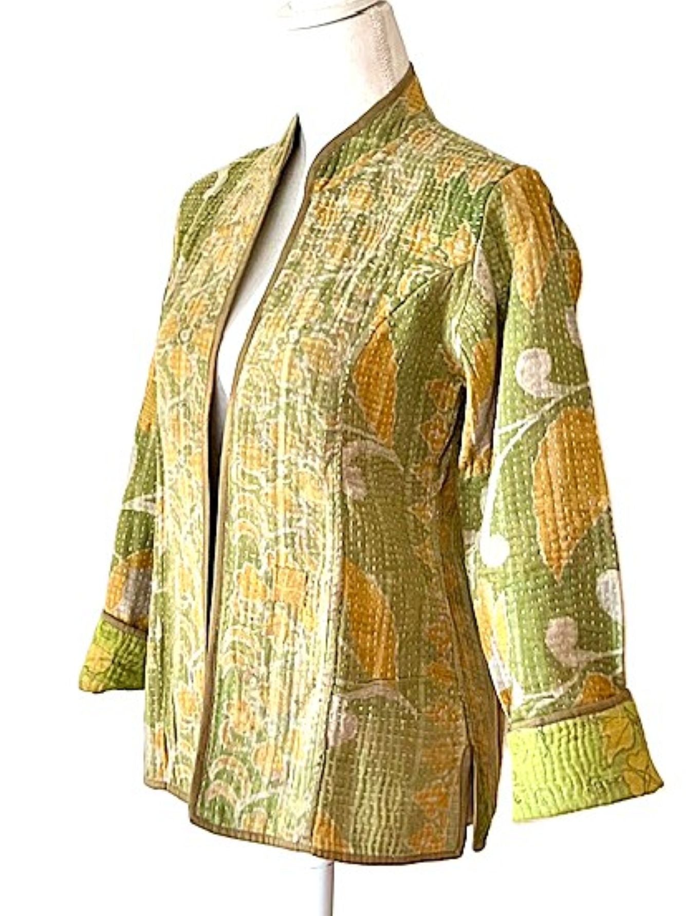 Jacket: Fully Reversible Short Quilted With Kantha Stitching. Fashion Piece.