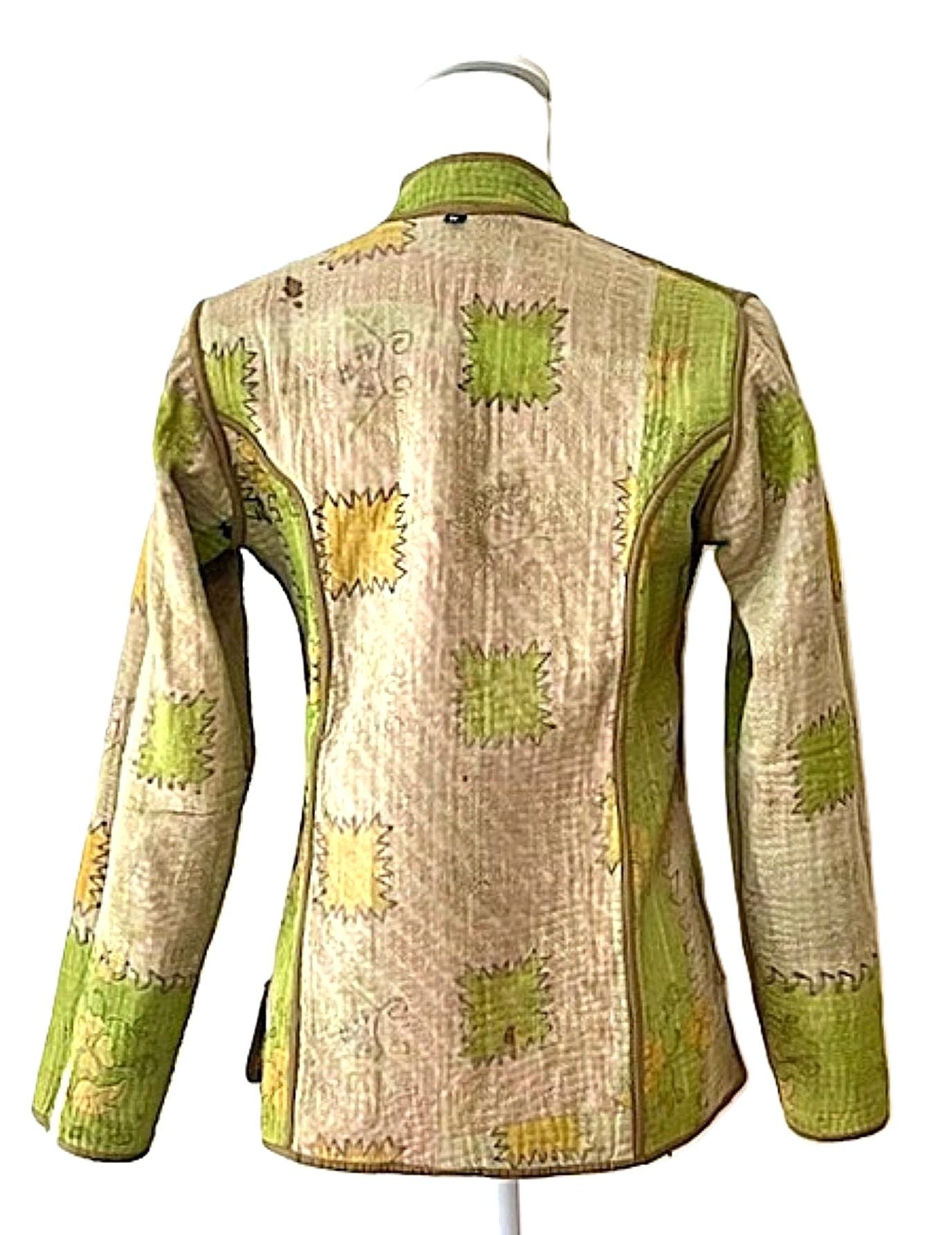 Jacket: Fully Reversible Short Quilted With Kantha Stitching. Fashion Piece.