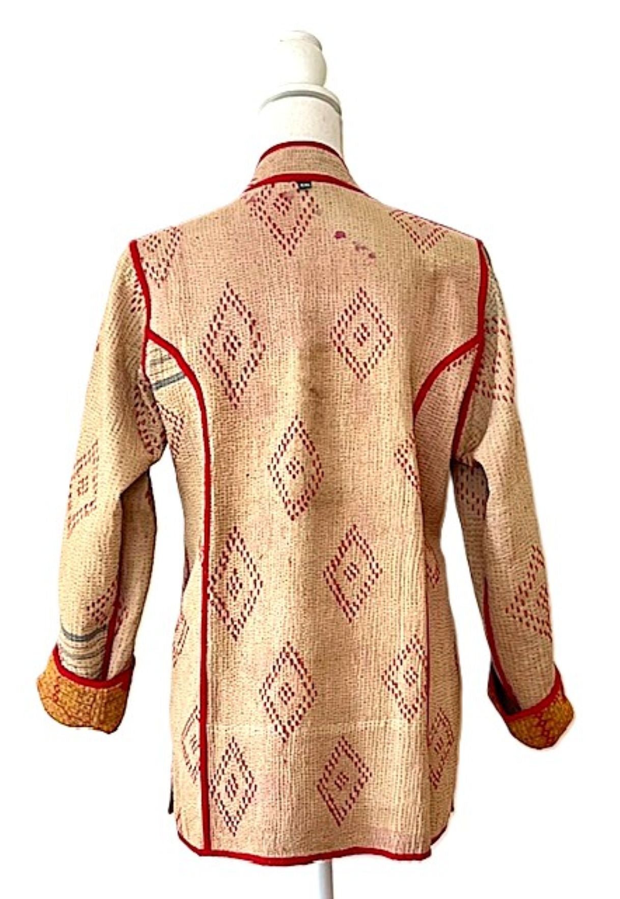 Jacket, Fully Reversible Short Quilted With Kantha Stitching. (Bronze, Red)