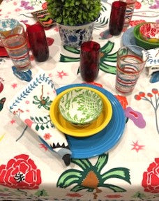 Fresh and Fun Nammos Block Print Table Cloth (60 X 90) A Favorite.