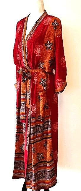 Crepe Silk Kimono Presents An Unique Engineered Border (Red)