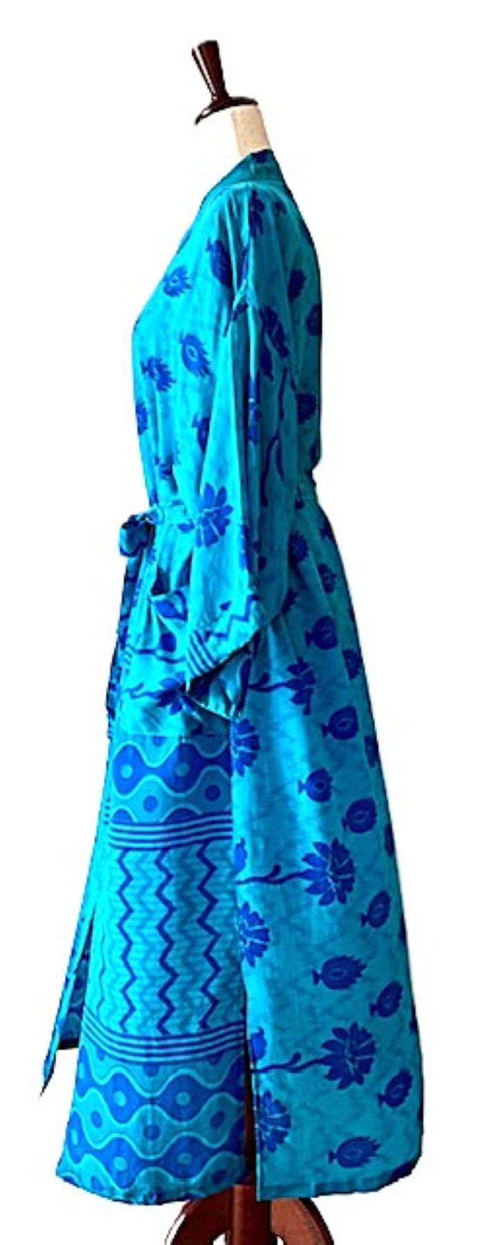 Luxurious Rich Silk Long Kimono Duster. Glamorous (Turquoise)