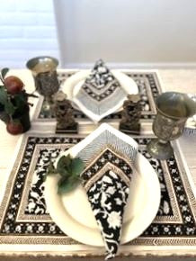 Bold and Sophisticated Hand Block Floral Printed Placemats, Napkins ( Sets of 6)