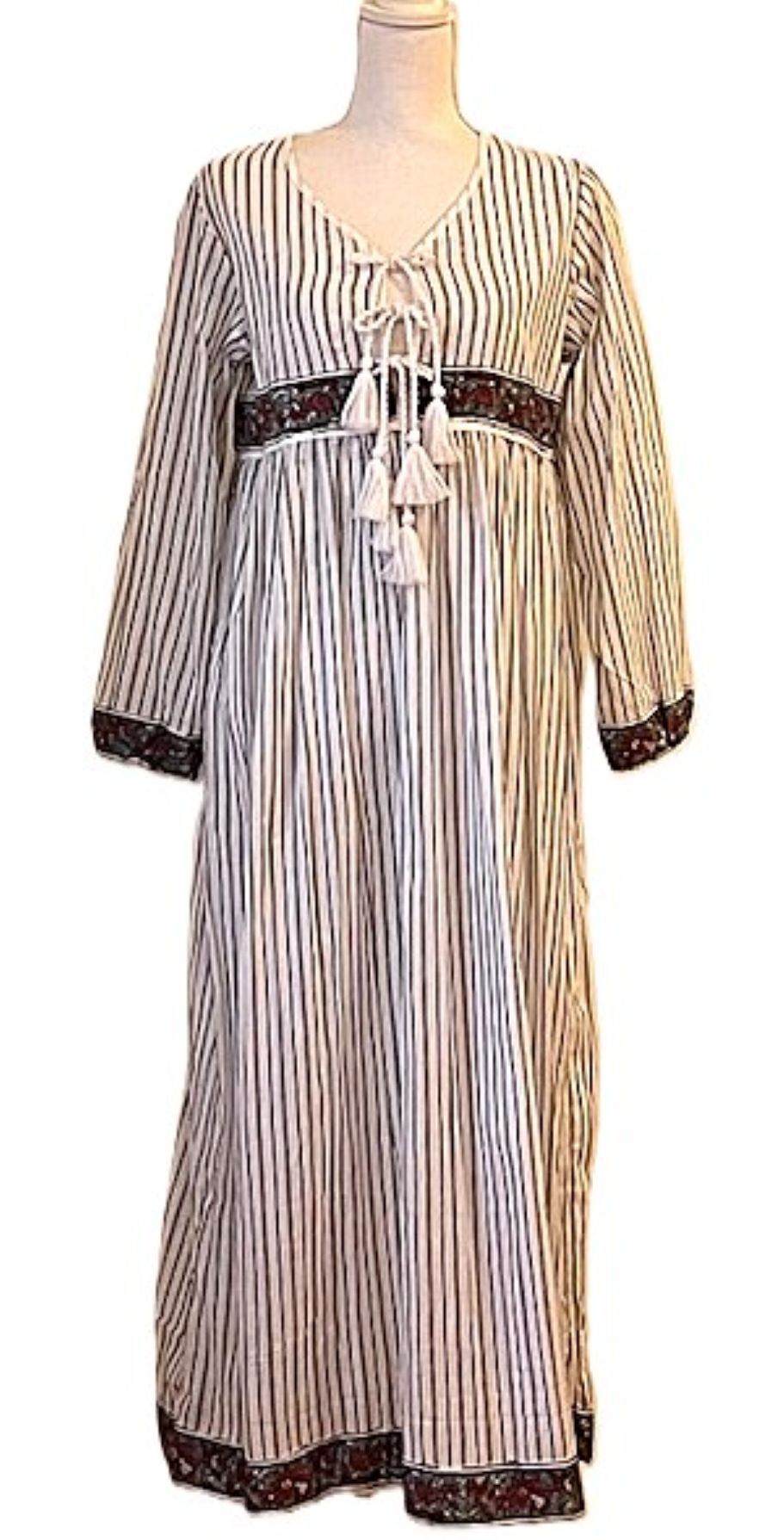 Dresses: Traditional Striped Cotton Maxi. (Ticking Stripe)