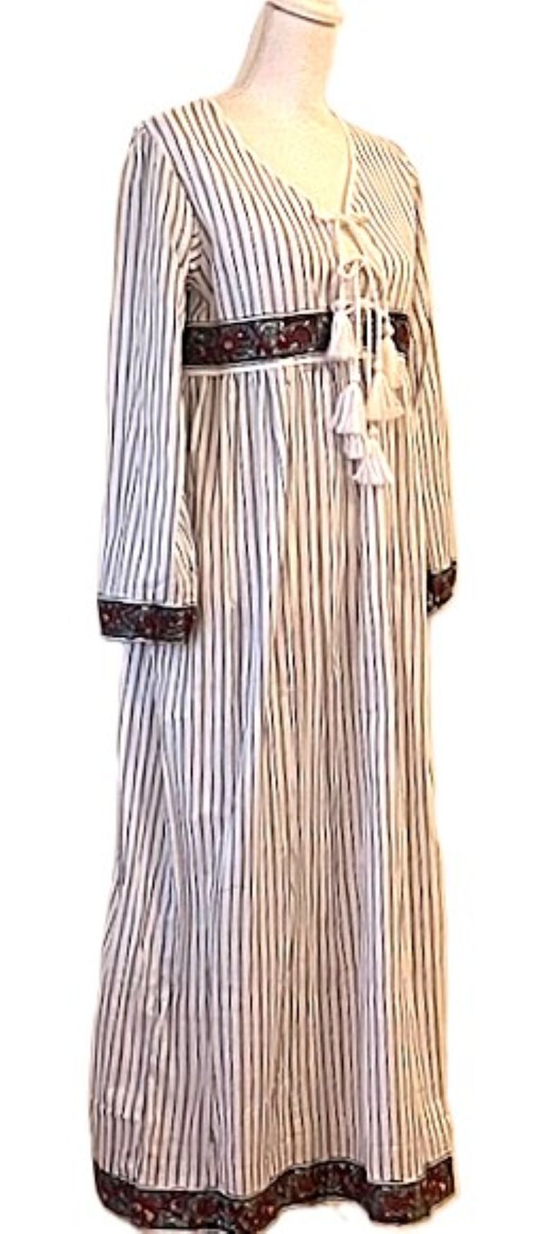 Dresses: Traditional Striped Cotton Maxi. (Ticking Stripe)