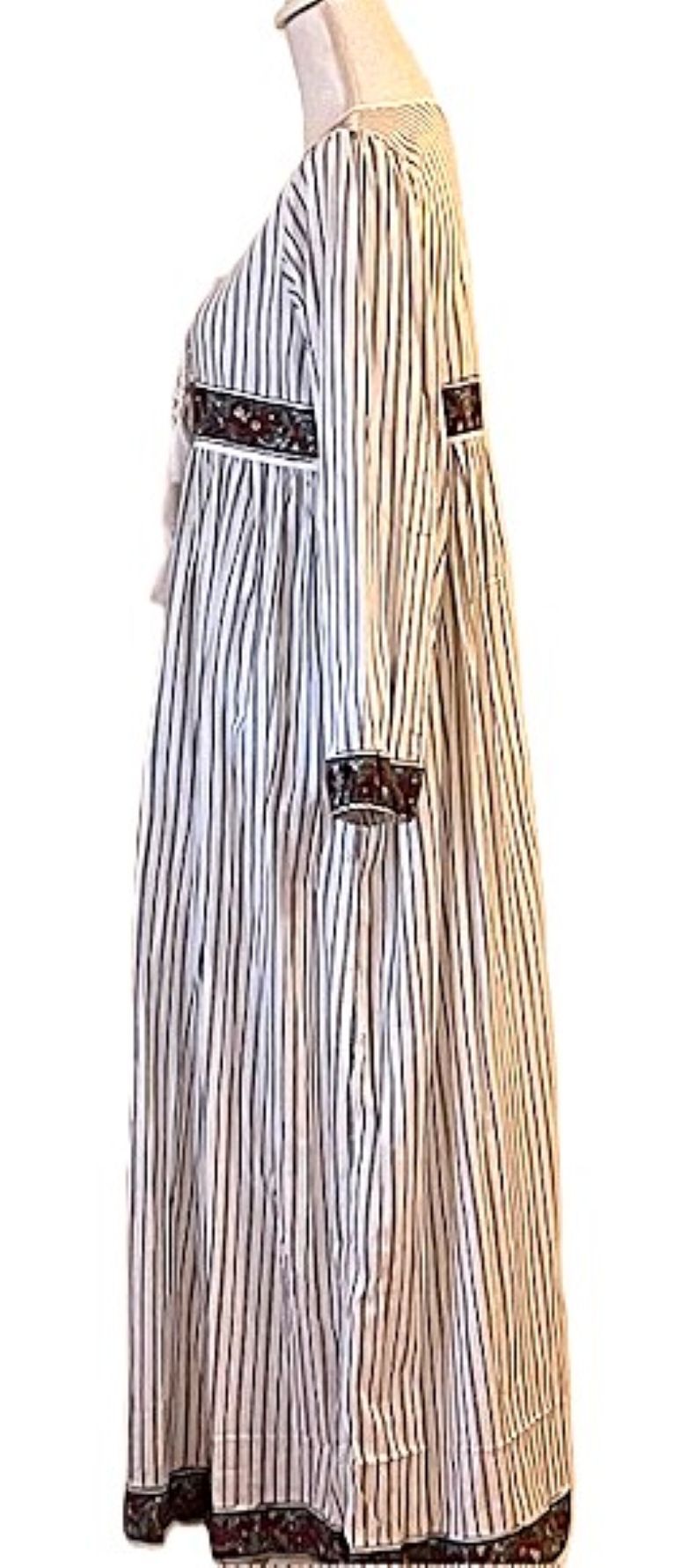 Dresses: Traditional Striped Cotton Maxi. (Ticking Stripe)