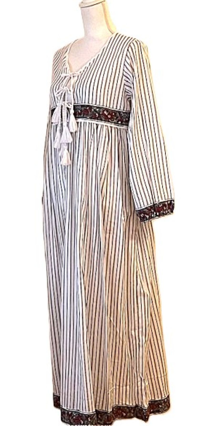 Dresses: Traditional Striped Cotton Maxi. (Ticking Stripe)