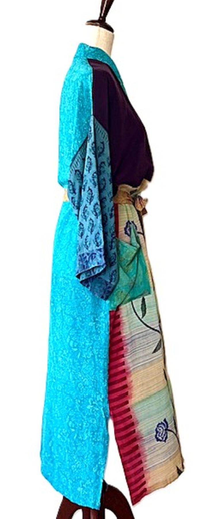 Kimono, Long Silk Duster Dress In A Mixed Print.