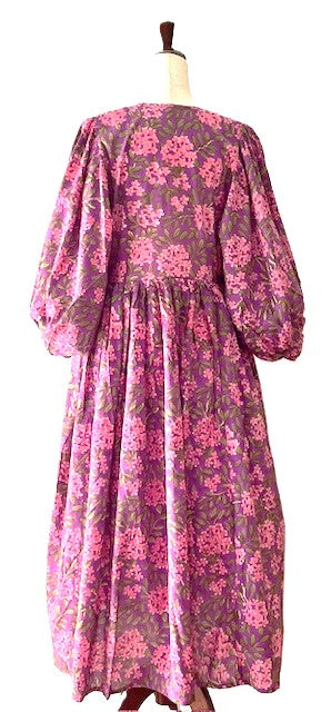 Dresses: Floral Cotton Handblock Kyra Midi Dress is Boho in (Pink)