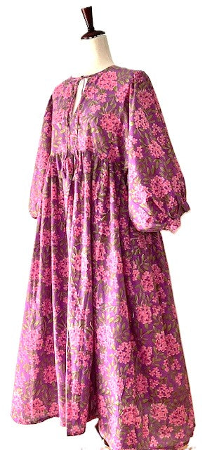 Dresses: Floral Cotton Handblock Kyra Midi Dress is Boho in (Pink)