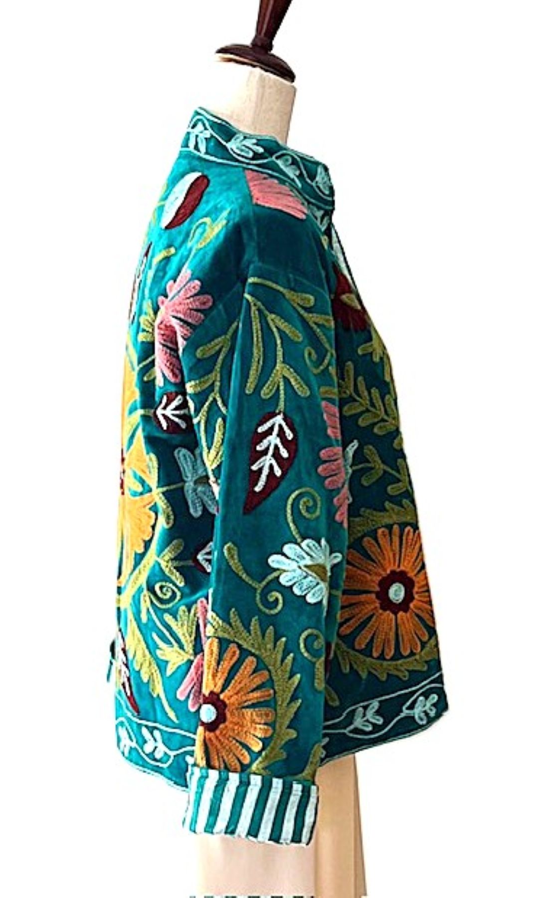 Jacket, Wearable Art In This Hand Embroidered Velvet Short Jacket, Fully Reversible. (Teal)