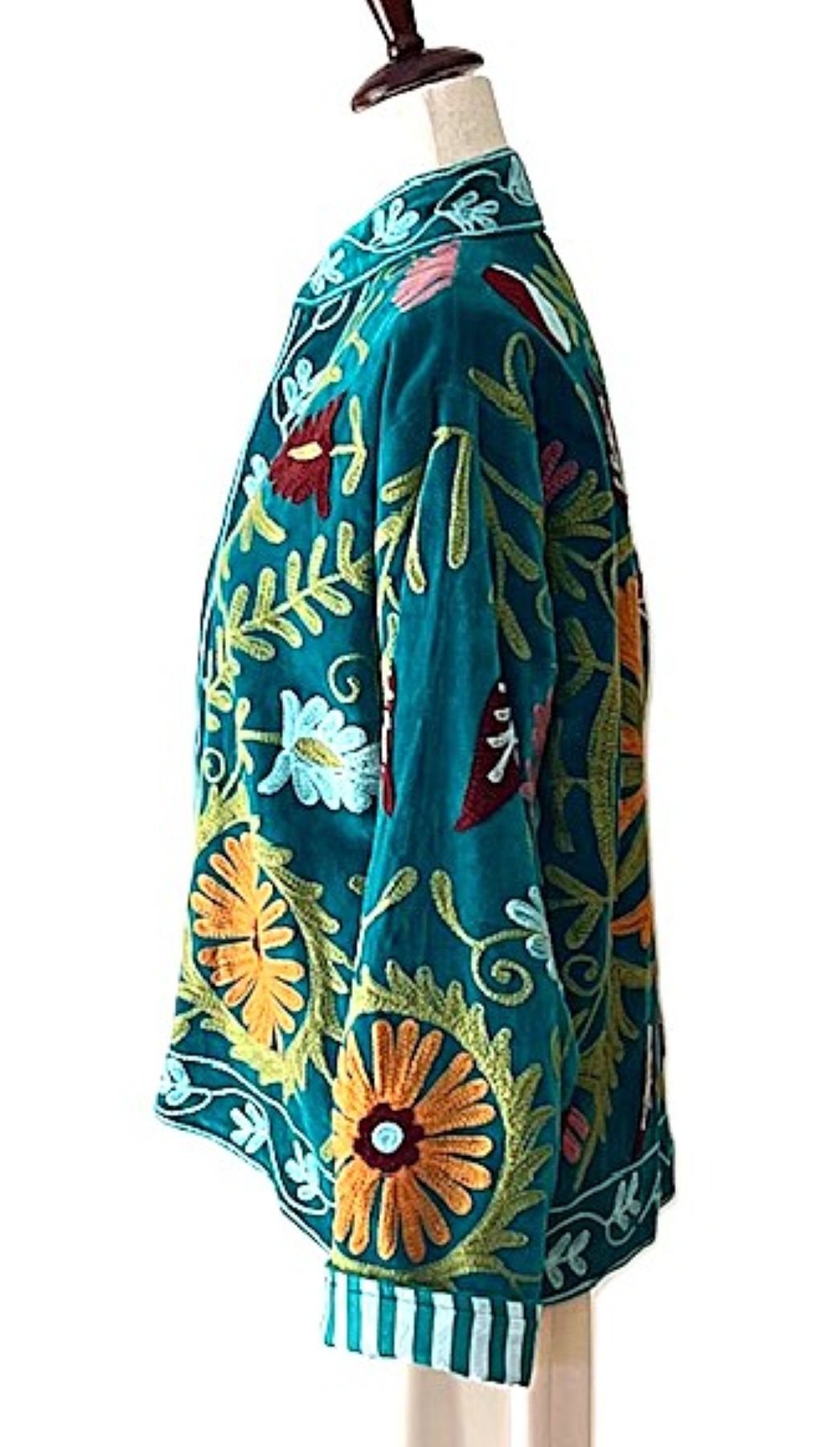 Jacket, Wearable Art In This Hand Embroidered Velvet Short Jacket, Fully Reversible. (Teal)