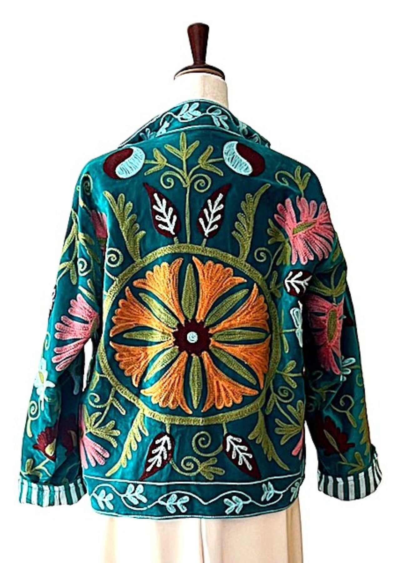 Jacket, Wearable Art In This Hand Embroidered Velvet Short Jacket, Fully Reversible. (Teal)