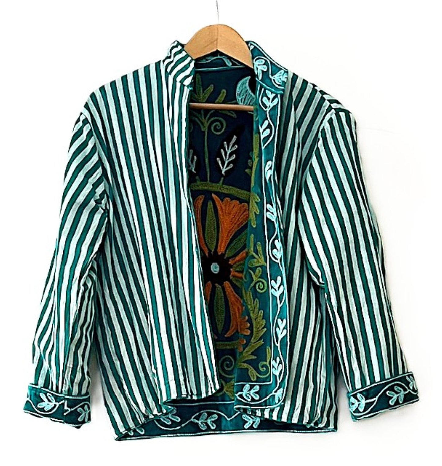 Jacket, Wearable Art In This Hand Embroidered Velvet Short Jacket, Fully Reversible. (Teal)