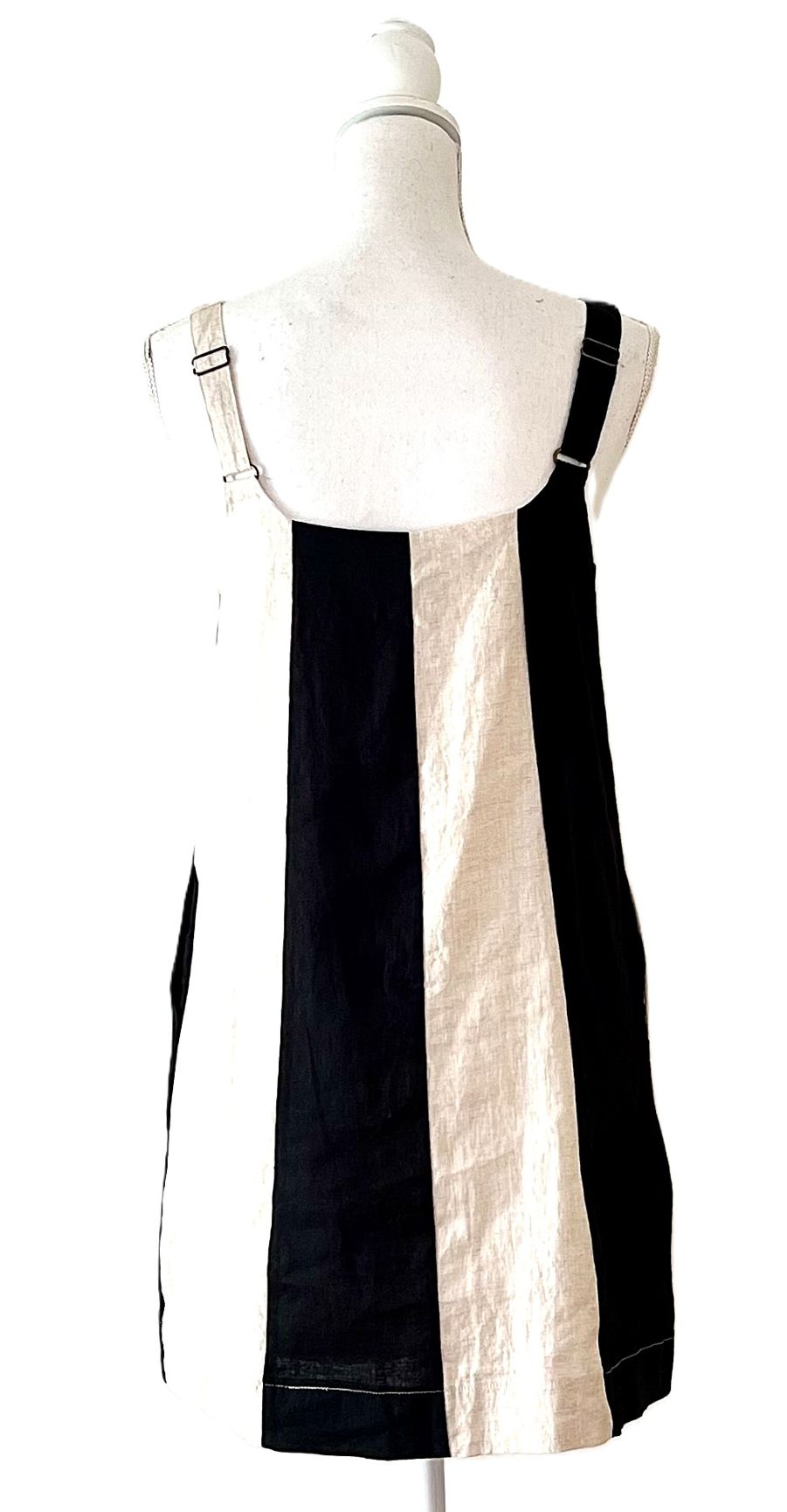 Strappy Color Block Linen Mini Dress.(Black Cream)