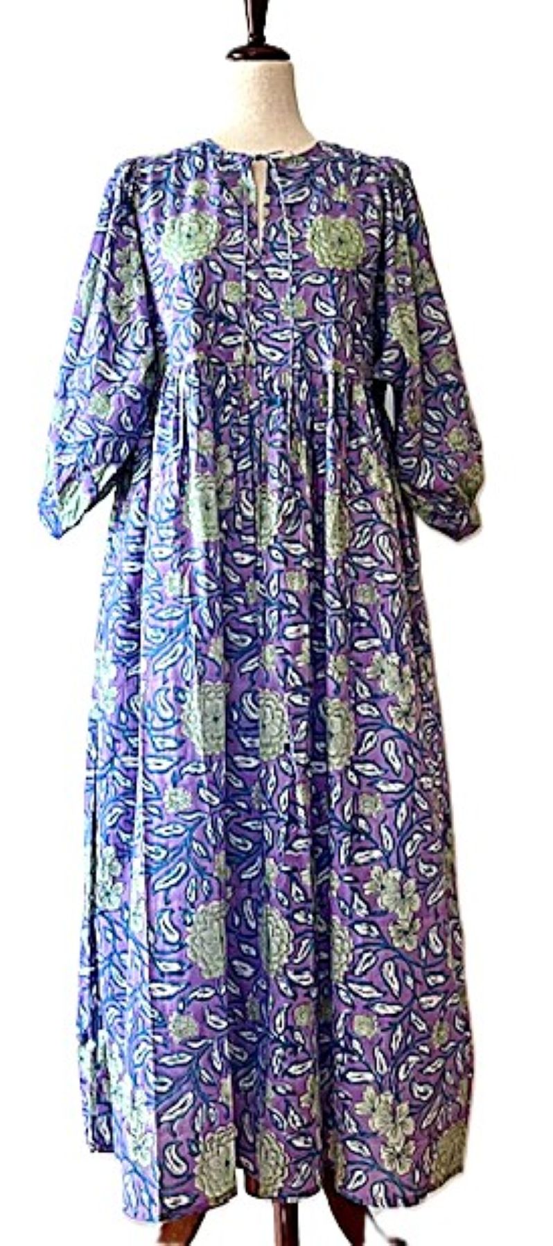 Dresses: Floral Cotton Handblocked Midi Dress In A Dynamic Color Combination