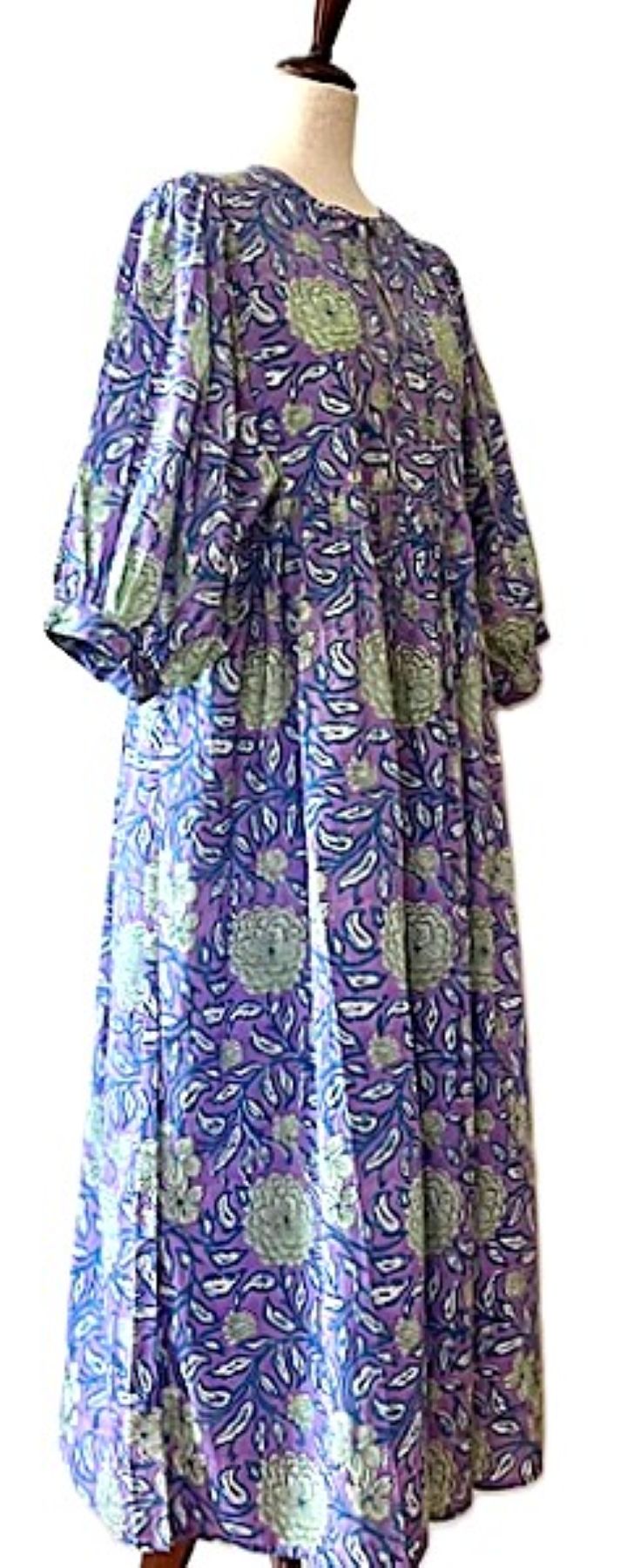 Dresses: Floral Cotton Handblocked Midi Dress In A Dynamic Color Combination