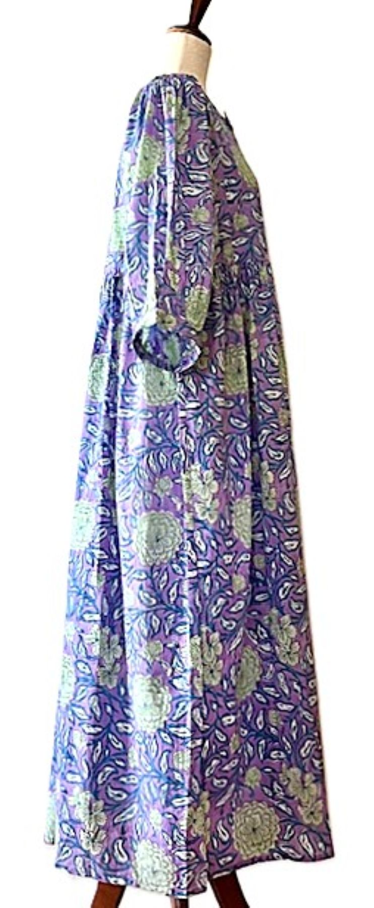 Dresses: Floral Cotton Handblocked Midi Dress In A Dynamic Color Combination