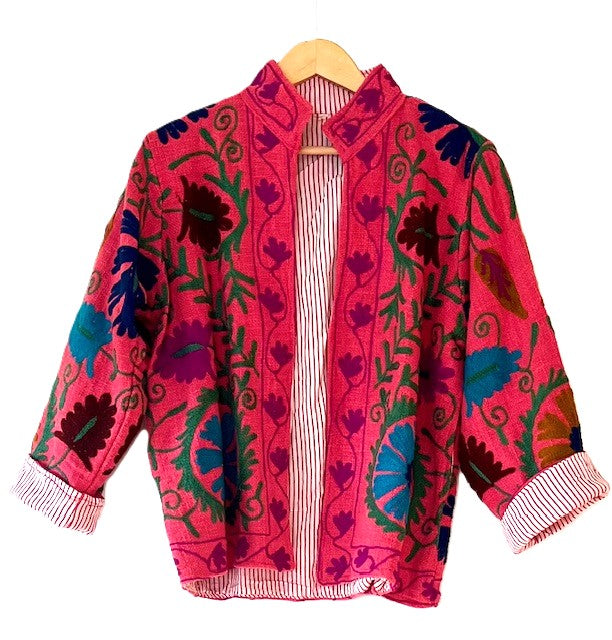 Wearable Art In This Fully Reversible Hand Embroidered Jacket. (Red)