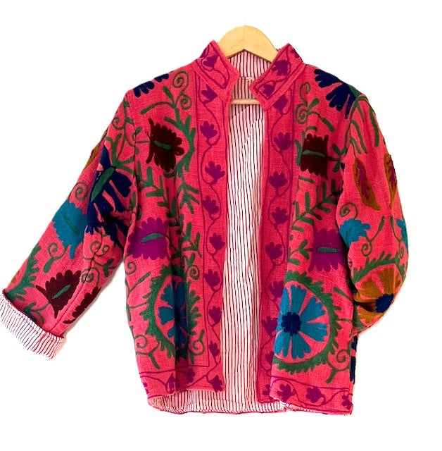 Wearable Art In This Fully Reversible Hand Embroidered Jacket. (Red)